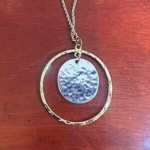 T&R Gold Silver Round Necklace Modern Sculptural Jewelry 32" - 34" long